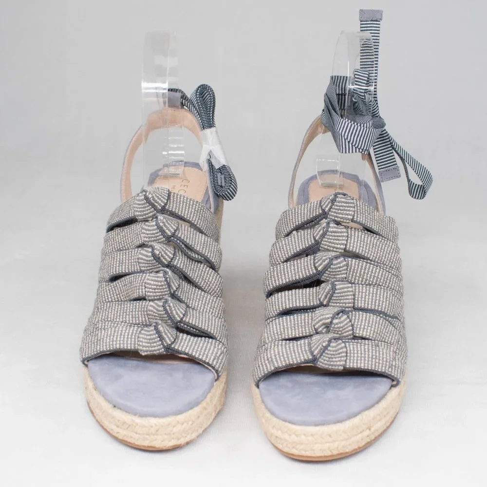 Cecelia New York Serena Off Denim Faded Jeans Espadrille Wedge‎ Platform Sandals